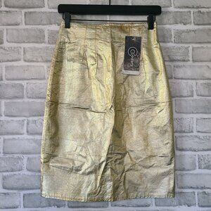 Vintage Cedars Y2K Leather Gold Metallic Pencil Skirt Size 8 NEW